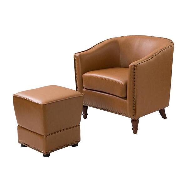 camel leather chair and ottoman