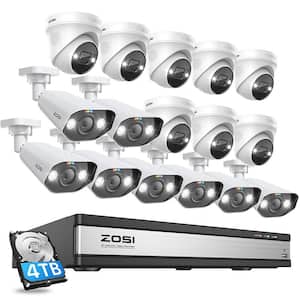 4K UHD 16-Channel POE 4TB NVR Security Camera System with 16 8MP Wired Spotlight Cameras, 2-Way Audio, 24/7 Recording