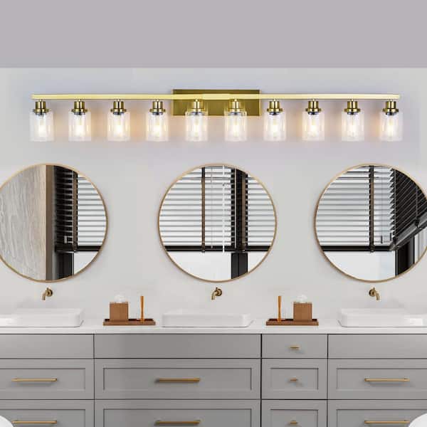 65 in. W 10-Light Vanity Light for Mirror Wall Sconce Gold Fixture for Bathroom, E26, No Bulbs Included