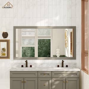 59 in. W x 34 in. H Rectangle Wood Framed Wall Mounted Modern Decor Bathroom Vanity Mirror in Grey
