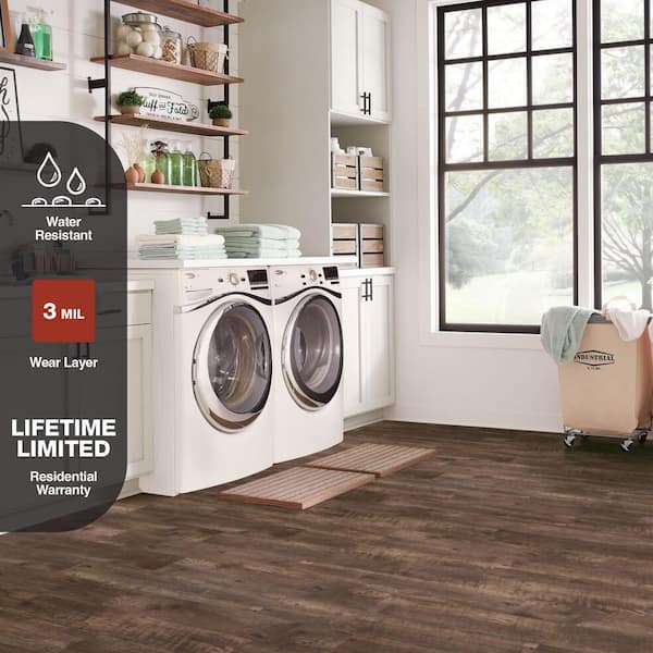 Rustic Brown Oak 3 Mil x 6 in. W x 36 in. L Peel and Stick Water Resistant Vinyl Tile Flooring (36 sq. ft.)