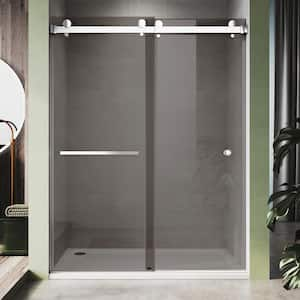 UKD01 56 to 60 in. W x 80 in. H Double Sliding Frameless Shower Door in Chrome, EnduroShield 3/8 in. Gray Glass