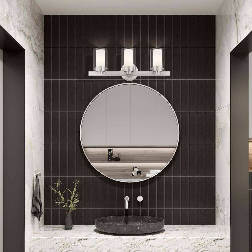 Manhattan 3-Light Brushed Nickel Vanity Fixture with Opal Glass