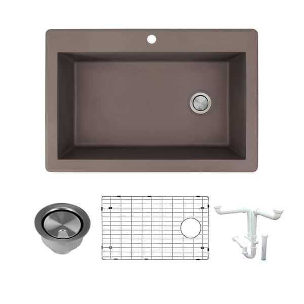 Transolid Radius All-in-One Drop-in Granite 33 in. 1-Hole Single Bowl Kitchen Sink in Espresso