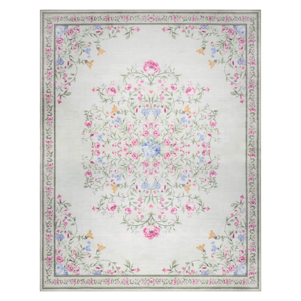 Bennetts 8 ft. X 10 ft. Ivory Pink Oriental Machine Washable Area Rug price history on PriceWatchPro