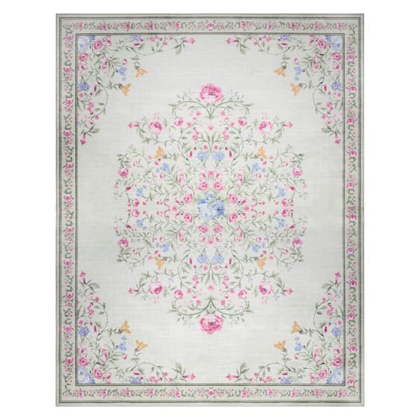 Bennetts 8 ft. X 10 ft. Ivory Pink Oriental Machine Washable Area Rug
