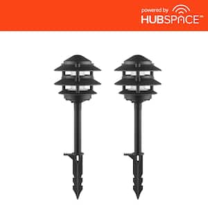 Smart Low Voltage Black Plug-in 3-Tier RGBw Integrated LED Landscape Path Light Kit Powered by Hubspace (2 Pack)
