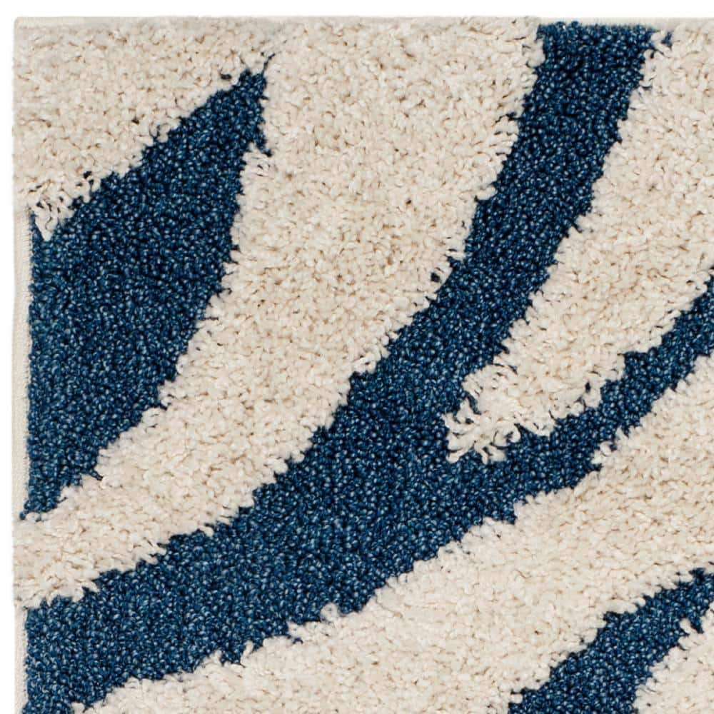Elysian Cream/Blue Floral Hand-Knotted Shag Rug - 27" x 5"