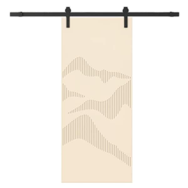 CALHOME 36 in. x 96 in. Beige Painted Composite MDF Paneled Interior Sliding Barn Door with Hardware Kit