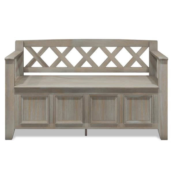 Simpli Home - Amherst Distressed Gray Solid Wood Entryway Storage Bench 17 in. D x 48 in. W x 28 in. H