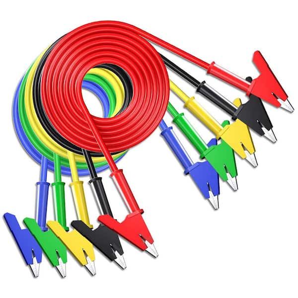 5-Piece Alligator Clips Test Leads 3.3 ft. Flexible Copper Cable with Insulators for Electrical Testing 1000V 15A