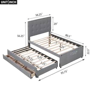 Gray Wood Frame Full Size Platform Bed with Pull-out Twin Size Trundle and 3 Drawers