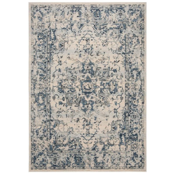 Charleston Ivory/Navy Doormat 2 ft. x 4 ft. Distressed Border Area Rug