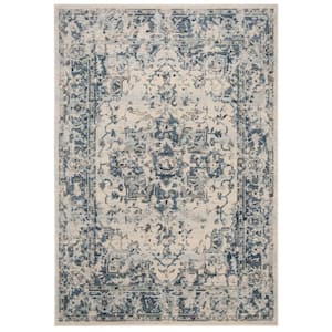 Charleston Ivory/Navy Doormat 3 ft. x 5 ft. Distressed Border Area Rug