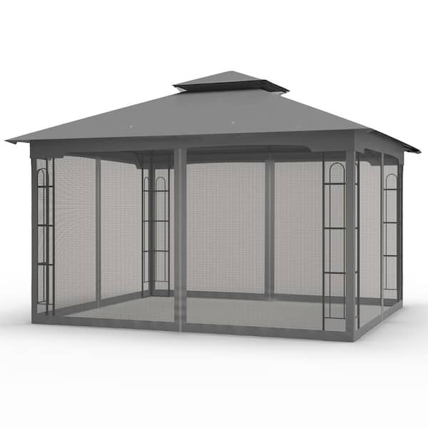 COOS BAY 13 ft. x 11 ft. Gray 2-Tier Large Outdoor Gazebo