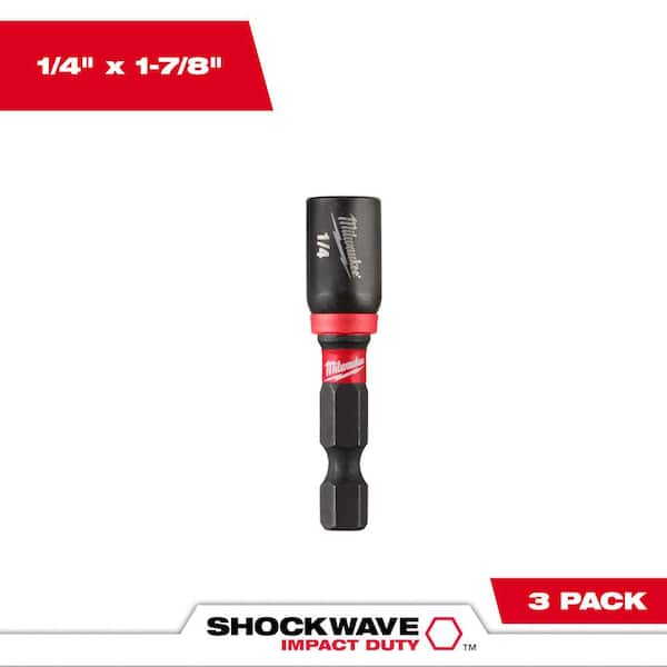 Milwaukee SHOCKWAVE Impact Duty 1/4 in. x 1-7/8 in. Alloy Steel Magnetic Nut Driver Bit (3-Pack)