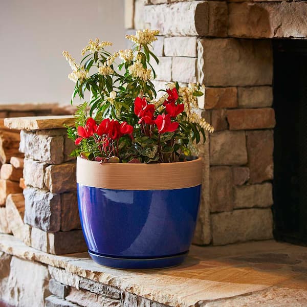 Ana Medium 12 in. x 11.2 in. 11 Qt. Navy Blue Ceramic Indoor Pot