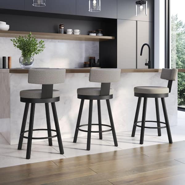 Morgan 40 in. Silver Grey Polyester/Black Metal Low Back Swivel 40 in. Bar Stool
