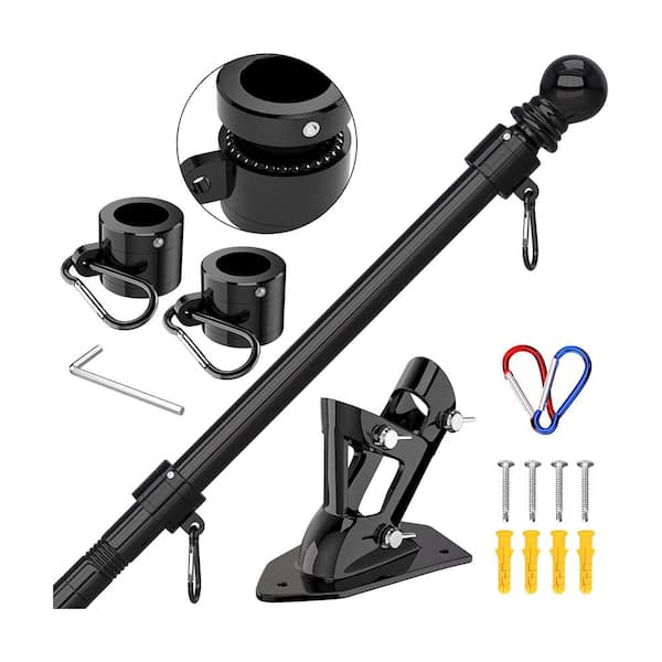 Misopily 6 ft. Stainless Steel Flagpole Kit with Upgraded Bracket, Tangle-Free Rings and Adjustable Length, Black
