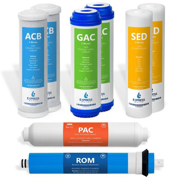 5-Stage 50 GPD RO Membrane Reverse Osmosis System Water Filter 1-Year Set 8-Pack 