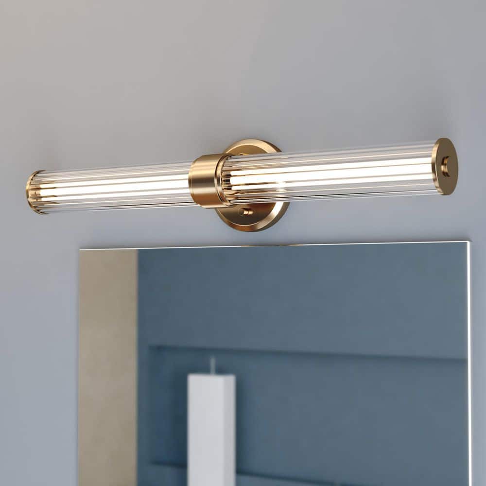 Division 24 in. Wide 1-Light Bright Gold Contemporary Bath Bar Vanity Lighting Fixture, Clear Ribbed Glass Shade price history on PriceWatchPro