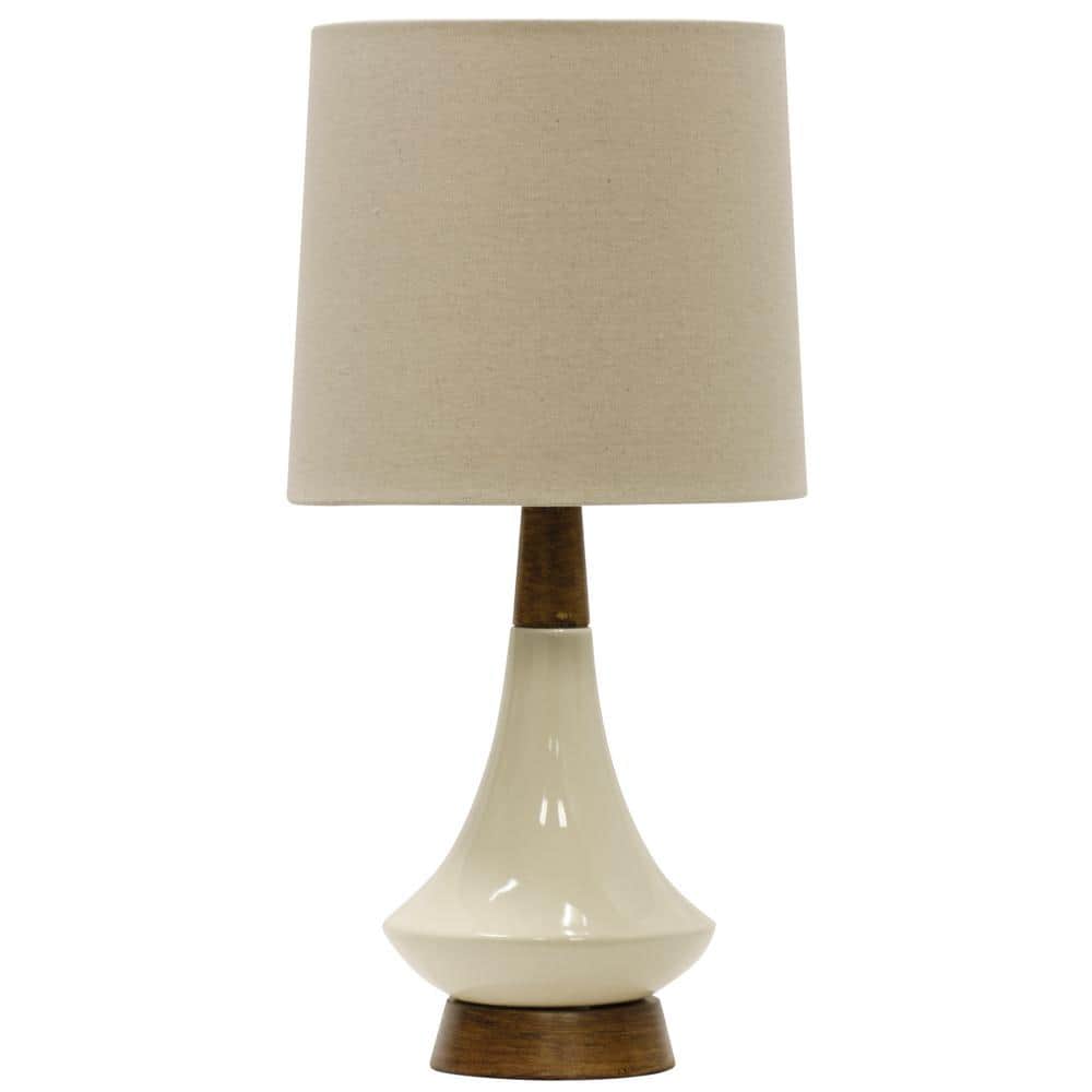 Cream Ceramic Table Lamp with Faux Wood Base and Oatmeal Shade