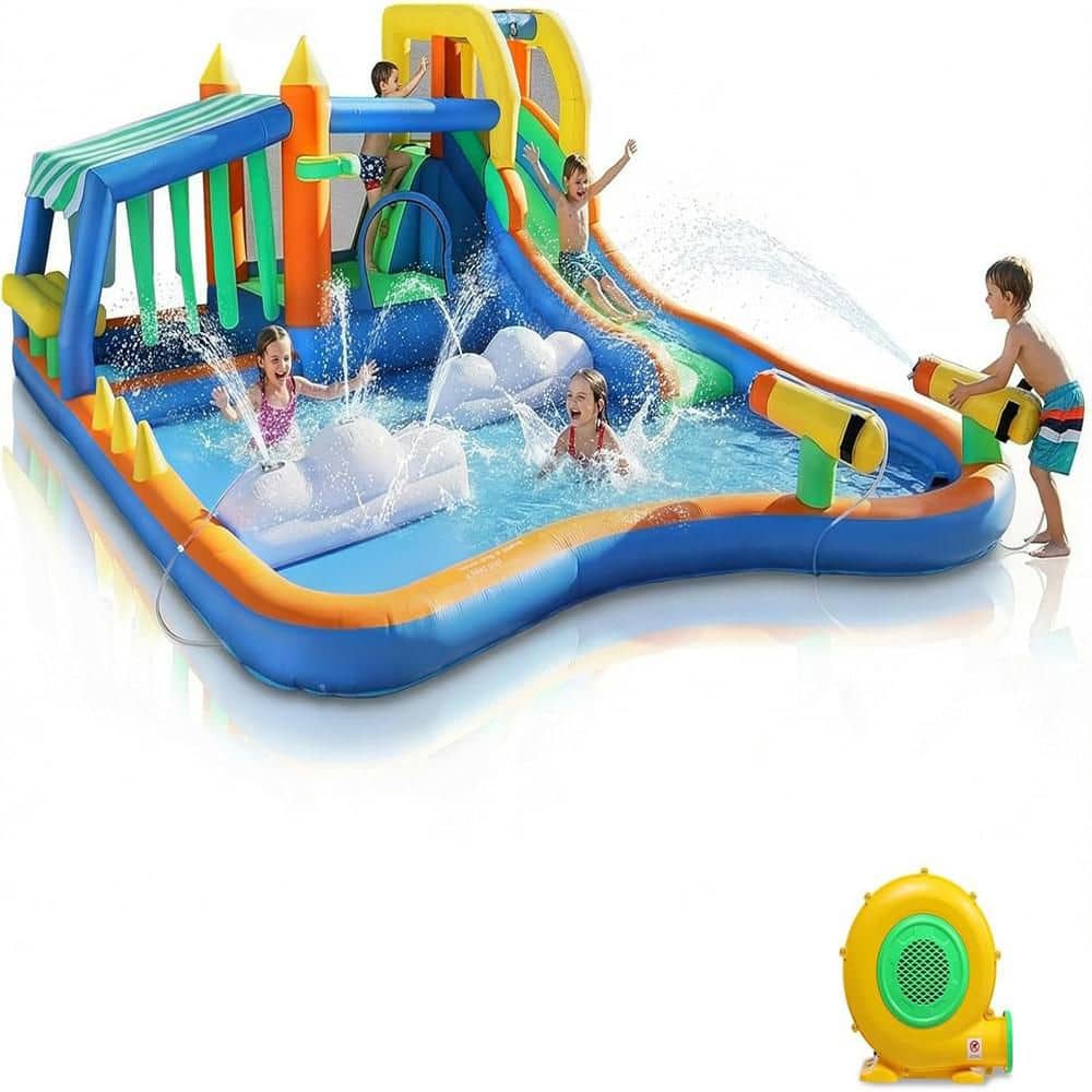 11-in-1 Inflatable Bounce House with Water Slide, Kiosk Theme Water Park for Kids Backyard, 750W Blower Included price history on PriceWatchPro