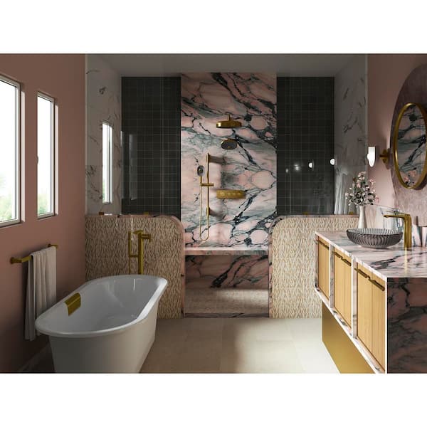 KOHLER Verdera 24 in. W x 24 in. H Round Framed Moderne Brushed Gold Recessed/Surface Mount Medicine Cabinet with Mirror