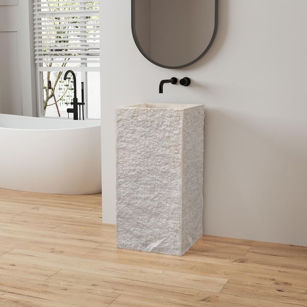 16.5 in. Composite Stone Solid Surface Pedestal Combo Bathroom Sink in Beige