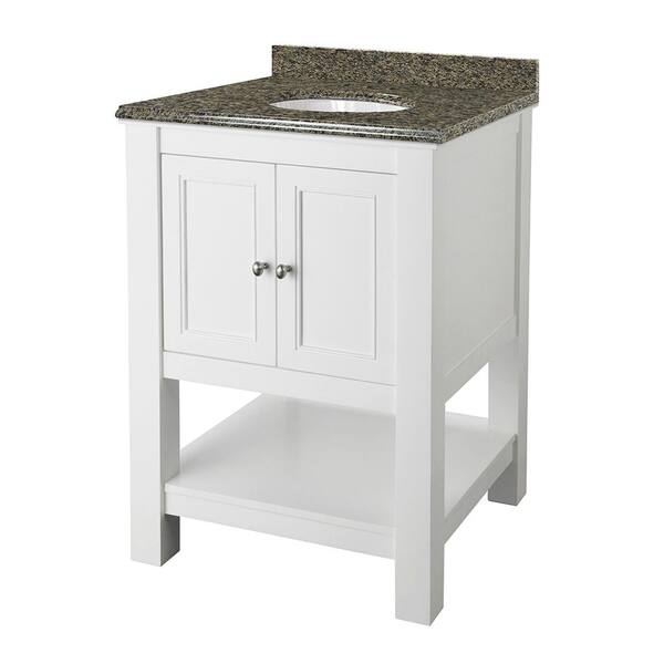 Home Decorators Collection Gazette 25 in. W x 22 in. D Vanity in White with Granite Vanity Top in Quadro with White Sink