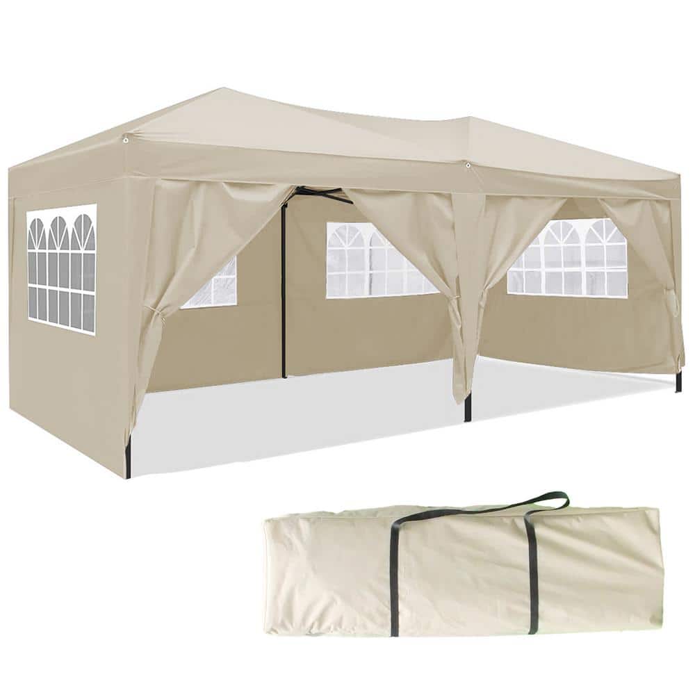 10 ft. x 20 ft. Beige Heavy Duty Awnin Pop Up Gazebo Party Wedding Event Te