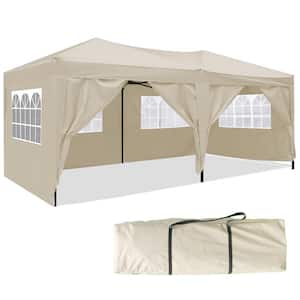 10 ft. x 20 ft. Beige Heavy Duty Awnin Pop Up Gazebo Party Wedding Event Tent with 6 Removable Sidewalls, Carry Bag