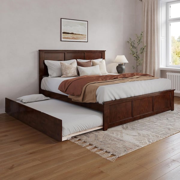 AFI Madison Walnut Brown Solid Wood Frame King Platform Bed with Matching Footboard and Twin XL Trundle