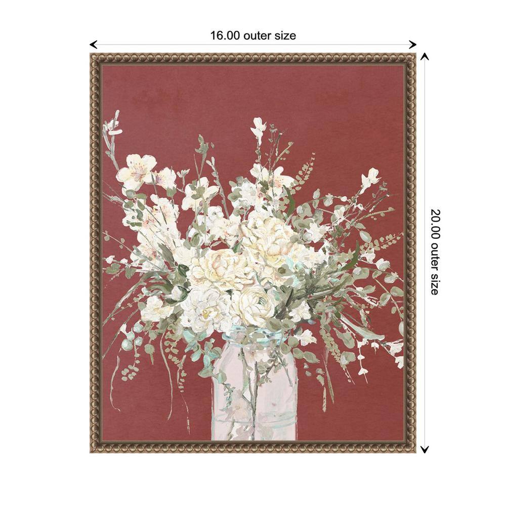 Beaded Gold Framed Floral Canvas Wall Art with Glass Vase