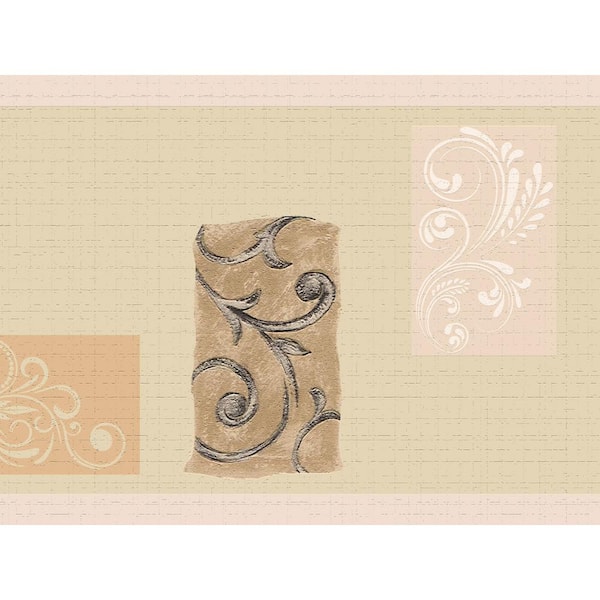 Dundee Deco Falkirk Dandy II Brown Beige Scroll Damask Peel and Stick Wallpaper Border