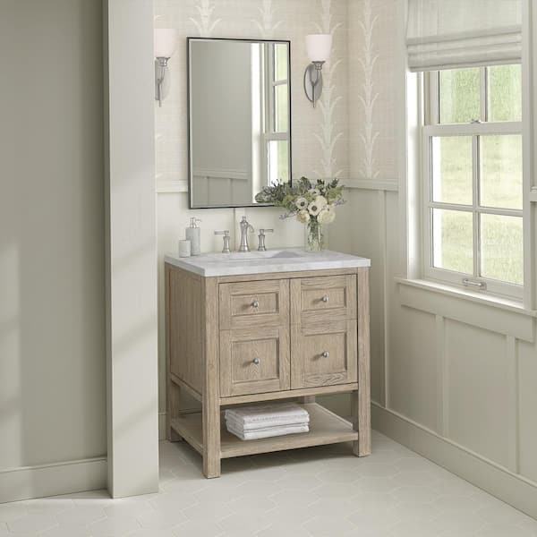 James Martin Vanities Breckenridge 30.0 in. W x 23.5 in. D x 34.18 in. H Single Bath Vanity Whitewashed Oak and Victorian Silver Quartz Top