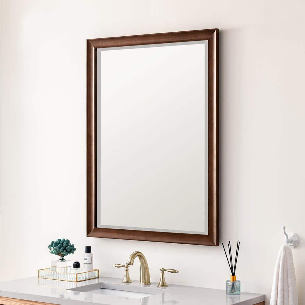 Mid-Century Walnut 40" x 30" Rectangular Wood Bathroom Mirror