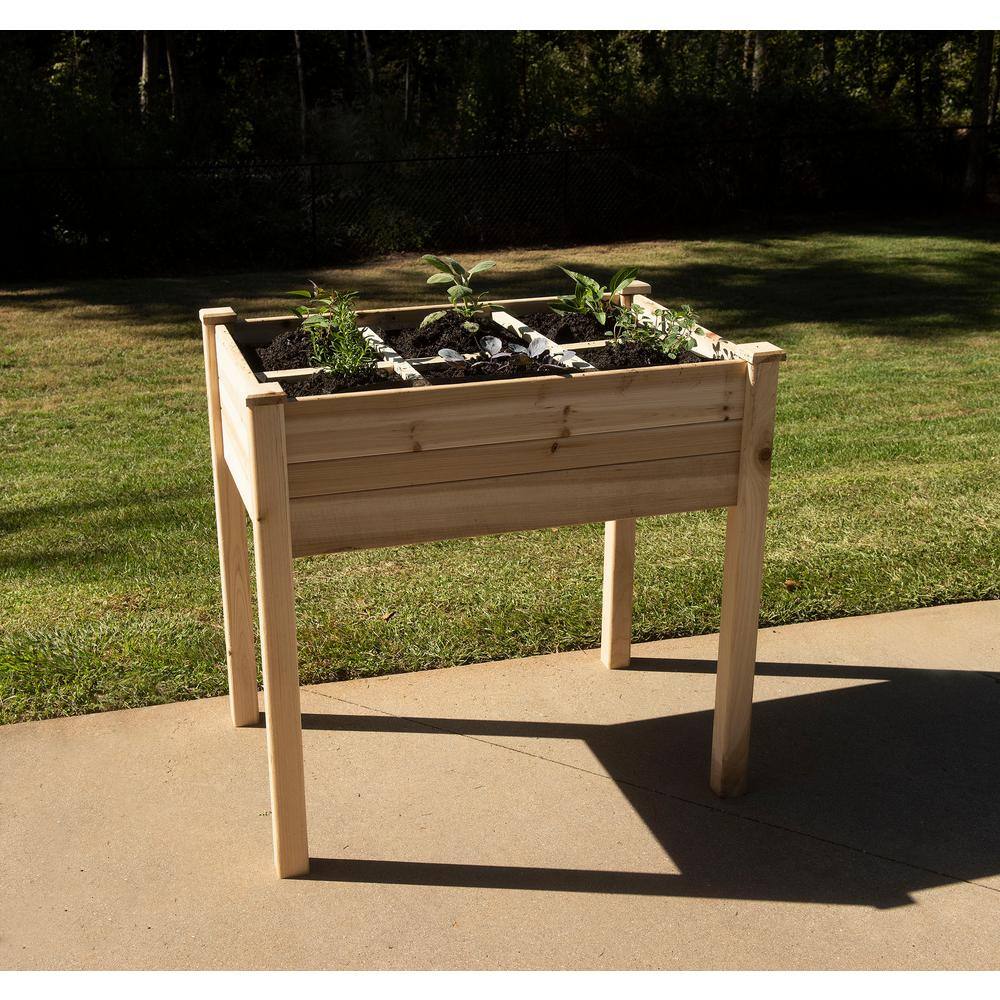 Natural Hardwood Elevated Garden Planter Table with Drainage Hole
