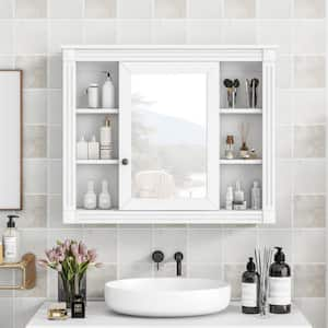 35 in. W x 28.7 in. H Rectangular MDF Bathroom Wall Mounted Medicine Cabinet with Mirror in White