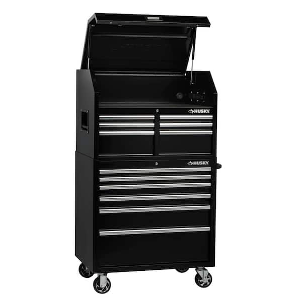 Husky 36 In W 12 Drawer Deep Combination Tool Chest And Cabinet Set In Gloss Black H36ch6tr6xd The Home Depot