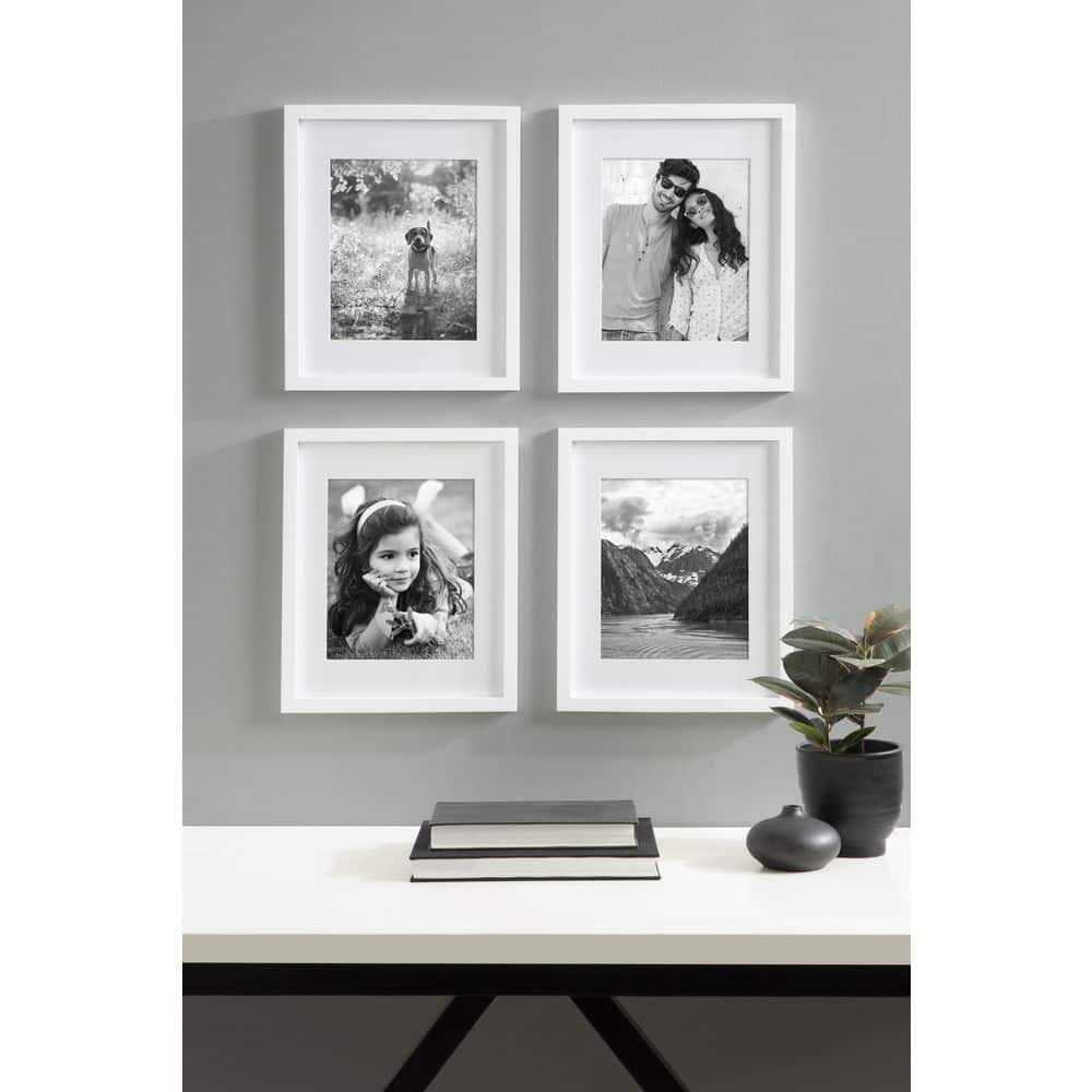 White Wood 11x14 Matted Picture Frame Set of 4