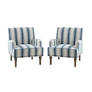 Imperia Navy Armchair with Turned Legs and Nailhead Trim Set of 2
