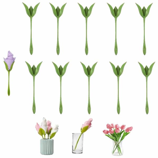 Set of 10 Rose Napkin Holders in Green, Handcraft Origami Flower Napkin Rings, ABS, for Romantic Table