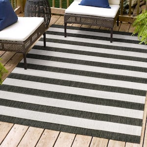 Negril Two-Tone Black/Cream 3 ft. x 5 ft. Wide Stripe Indoor/Outdoor Area Rug