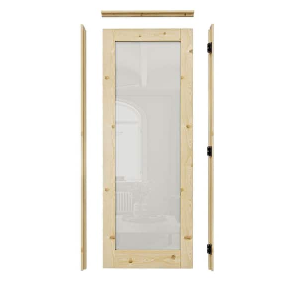 36 in. x 80 in. 1-Lite Frosted Glass Right Handed Unfinished Pine Single Interior Door with Quick Assemble Jamb