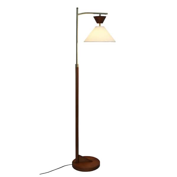 Avex 61 in. Brown Modern 1-Light Standard Floor Lamp with Beige Fabric Shade
