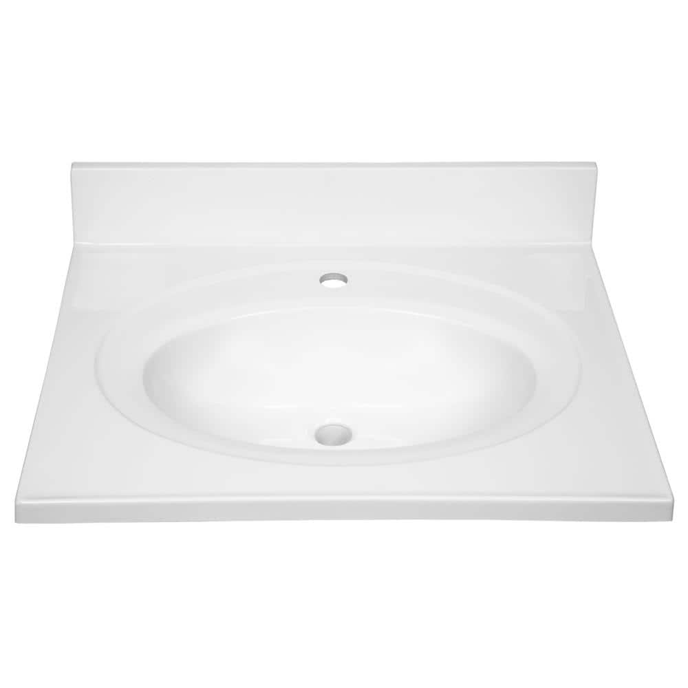Solid White Cultured Marble Vanity Top with Integrated Backsplash, 25-Inch