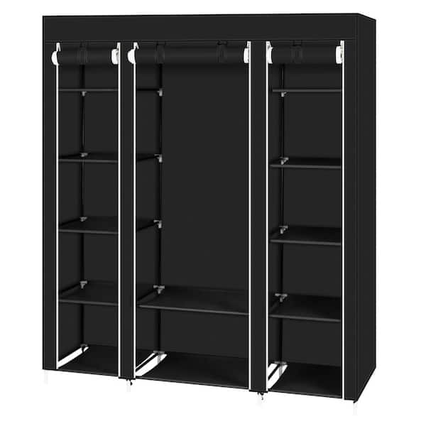 Karl home 68.9 in. H x 59 in. W x 17.7 in. D Black Non-woven Fabric Wardrobe Portable Closet