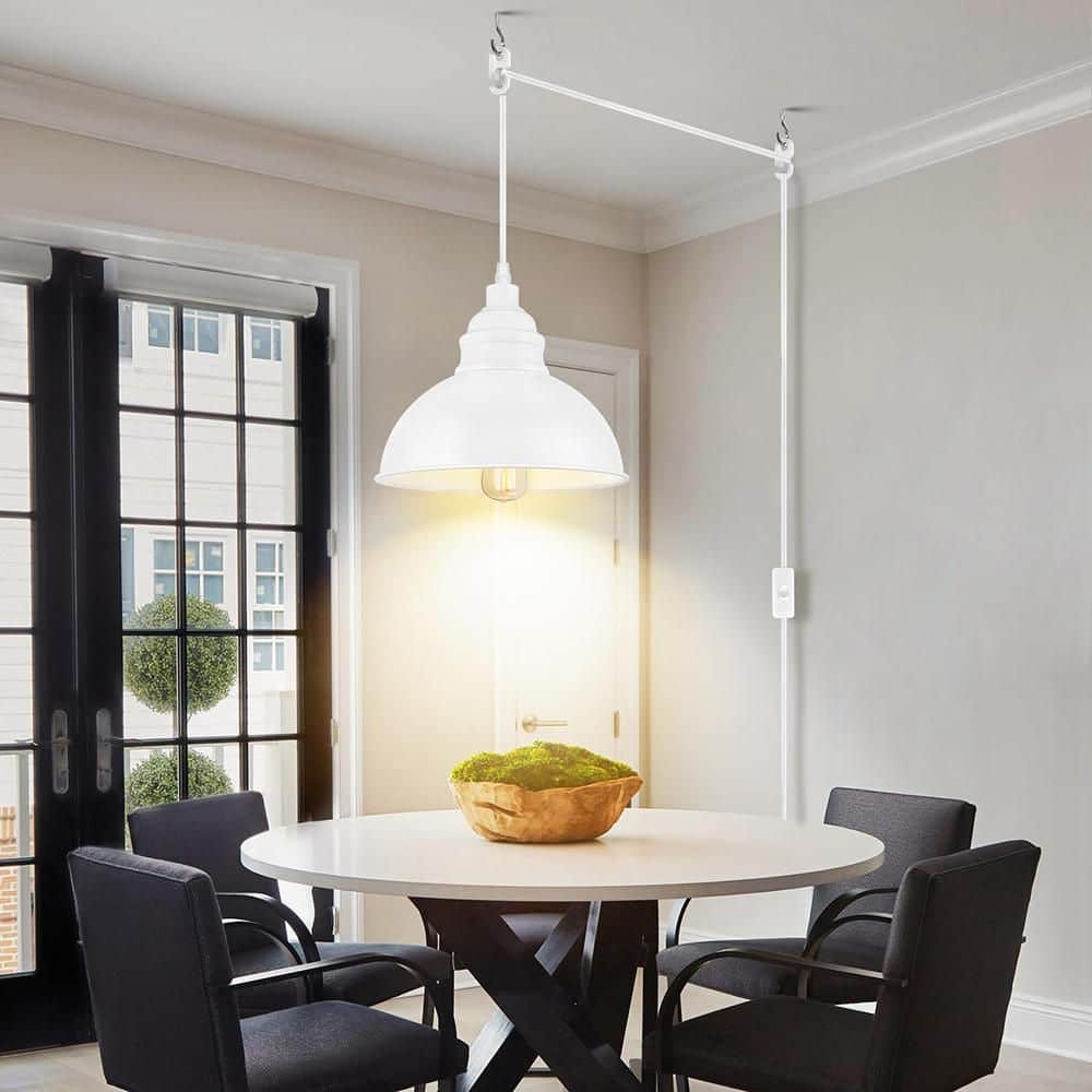 ペンダントライト ホワイト 60-Watt 1-Light Metal White Pendant Light with Metal Shade and No