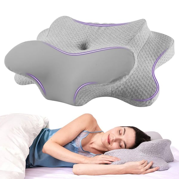 balea Butterfly Series for Neck Pain Relief Gray Cooling Soft Memory Foam Neck Pillow with Removable Case, Standard Pillow